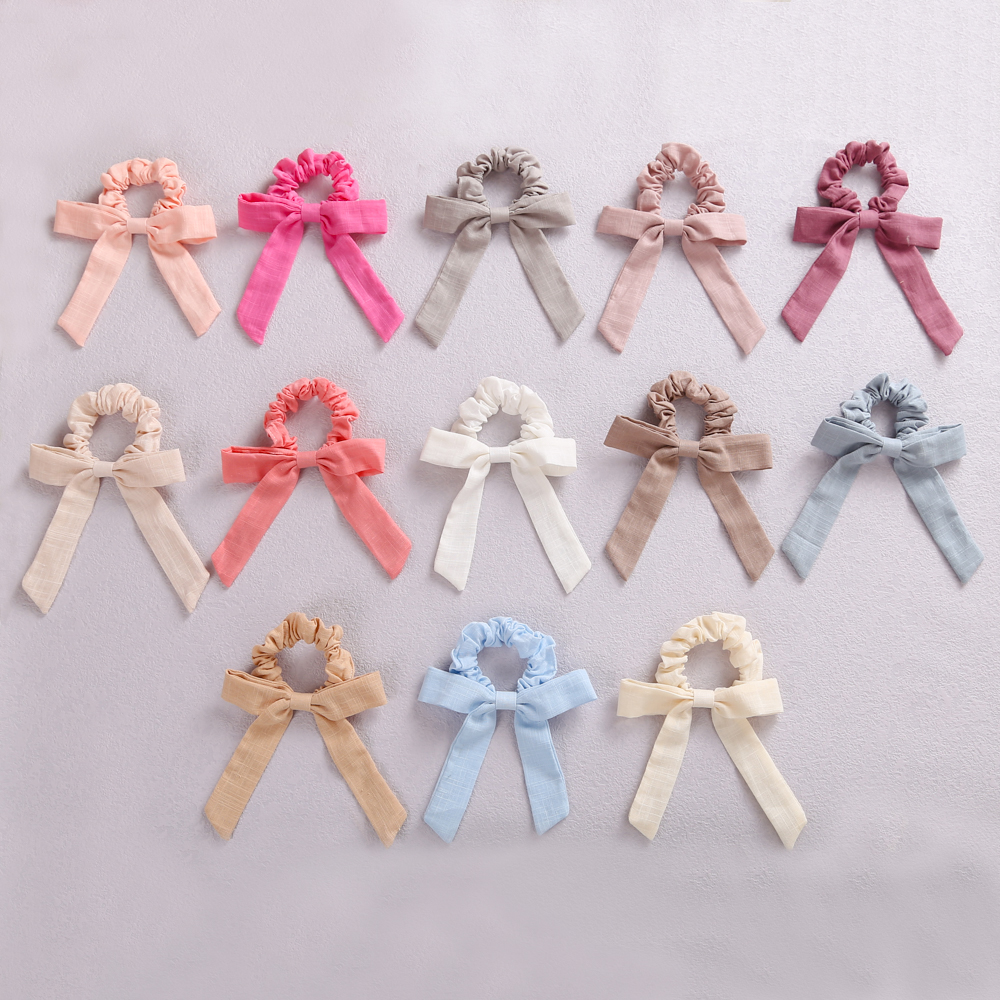 Accesorios para el cabello para niñas, lazos grandes, soporte para cola de caballo para niños pequeños, bandas de goma para el cabello elásticas de lino y algodón a la moda