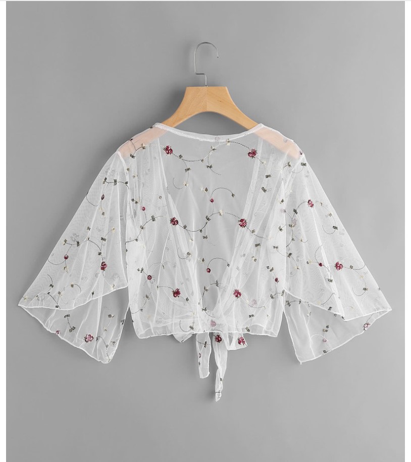 ใหม่ผู้หญิงแขนยาวUpsเสื้อชายหาดชุดว่ายน้ำชุดว่ายน้ำลายดอกไม้Cardigan Thin Coat Party Outwearเสื้อลำลอง