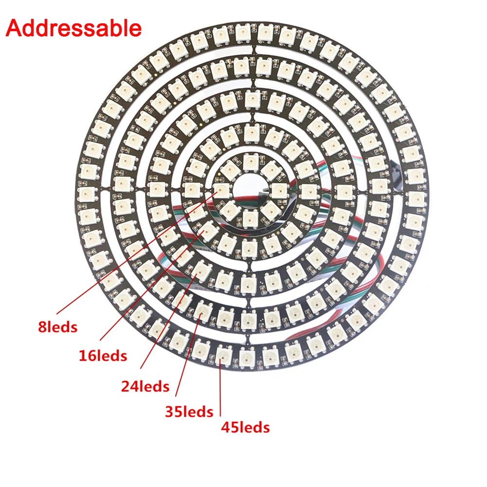 RCmall-anillo circular LED direccionable, 8/16/24/35/45/128bits, WS2812B, 5050 píxeles, módulo LED RGB, DC5V, SK6812, diywall
