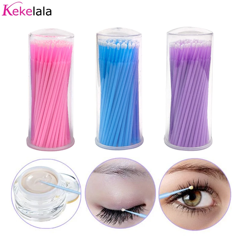 Kekelala 100 Cái/Bình Cây Nối Mi Vệ Sinh Tăm Bông Đầu Mi Nâng Keo Tẩy Applicators Microblade Trang Điểm Micro Cọ Dụng Cụ