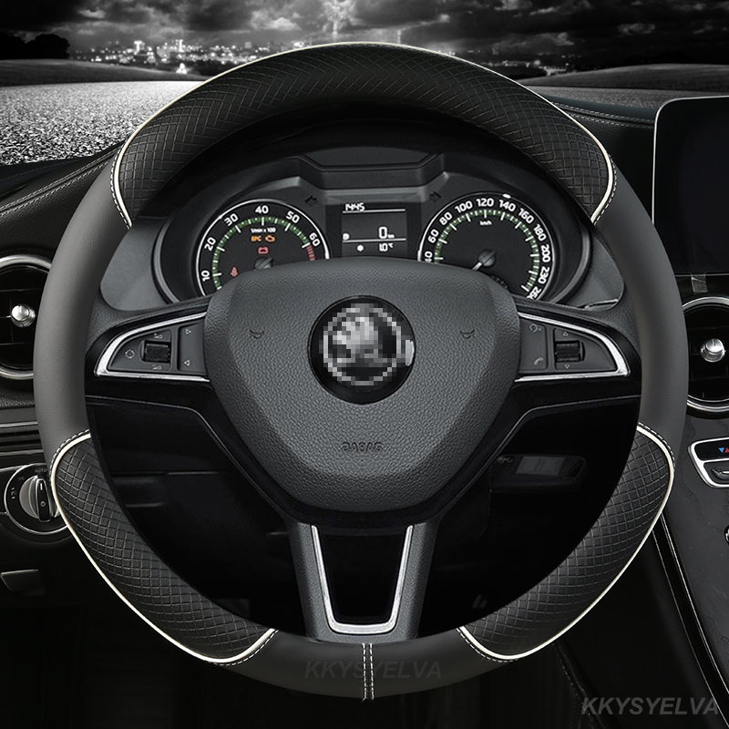 Penutup Roda Kemudi Mobil Kulit Microfiber untuk Skoda Fabia 1 2 Octavia 1 2 3 A3 A5 Yeti Roomster Aksesori Mobil Super