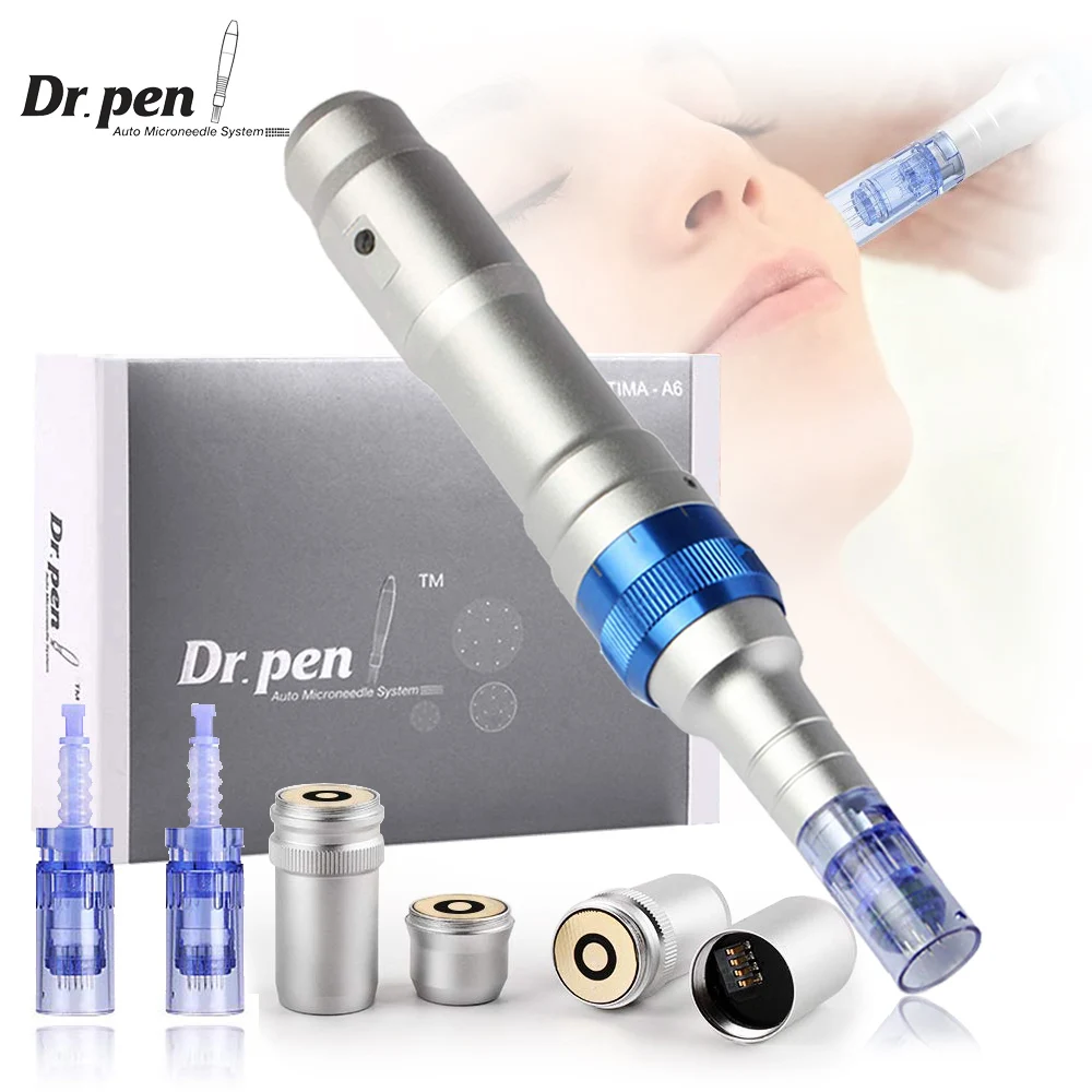 Professional Dr Pen A6 Microneedling Derma Pen, sem fio elétrico Skin Care Tools Kit, cartuchos de 12 pinos, 2pcs