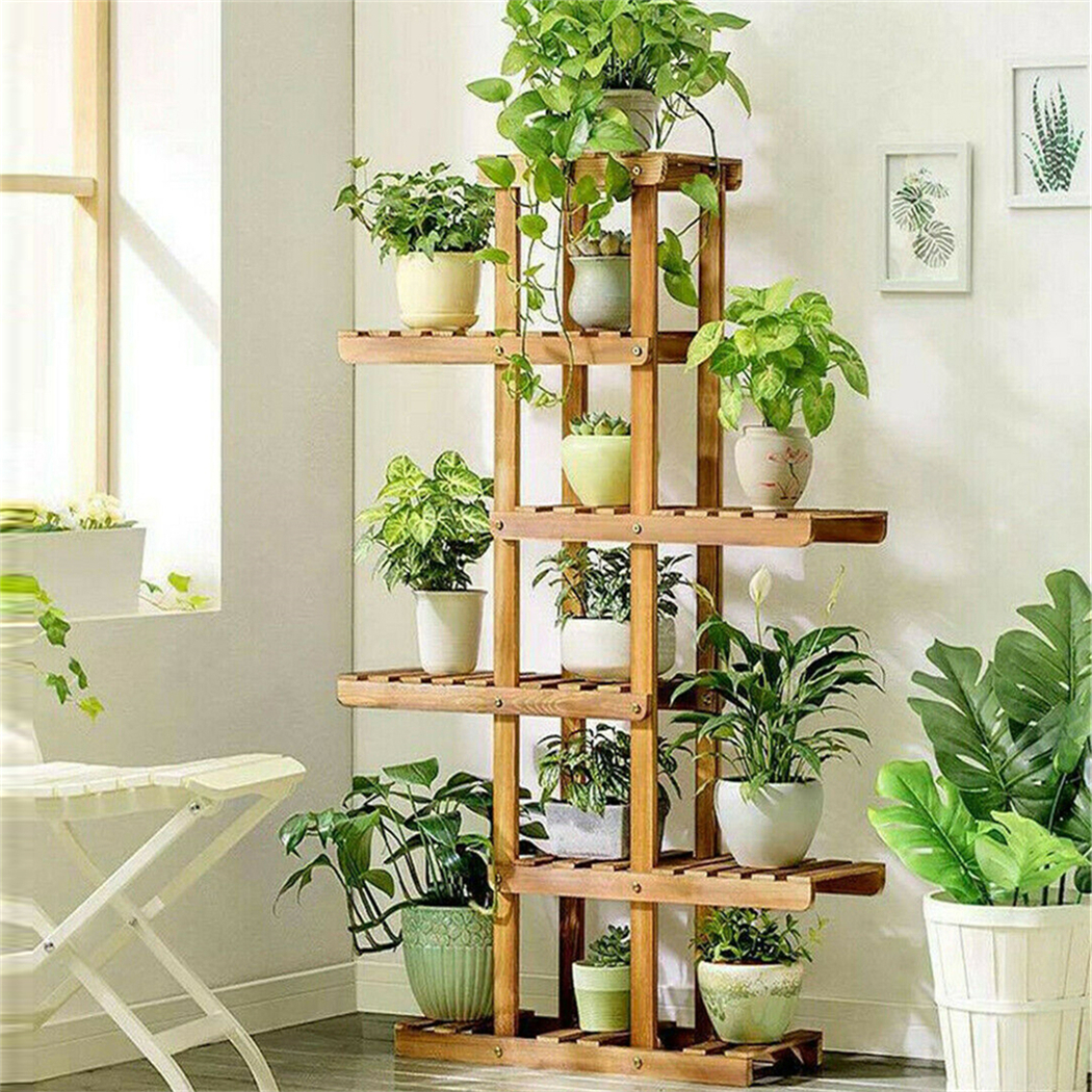 Suporte De Planta De Madeira Carbonizado, Exposição De Flores, Pote Rack, Banco De Bonsai, Suporte Do Pátio, 6 Camadas