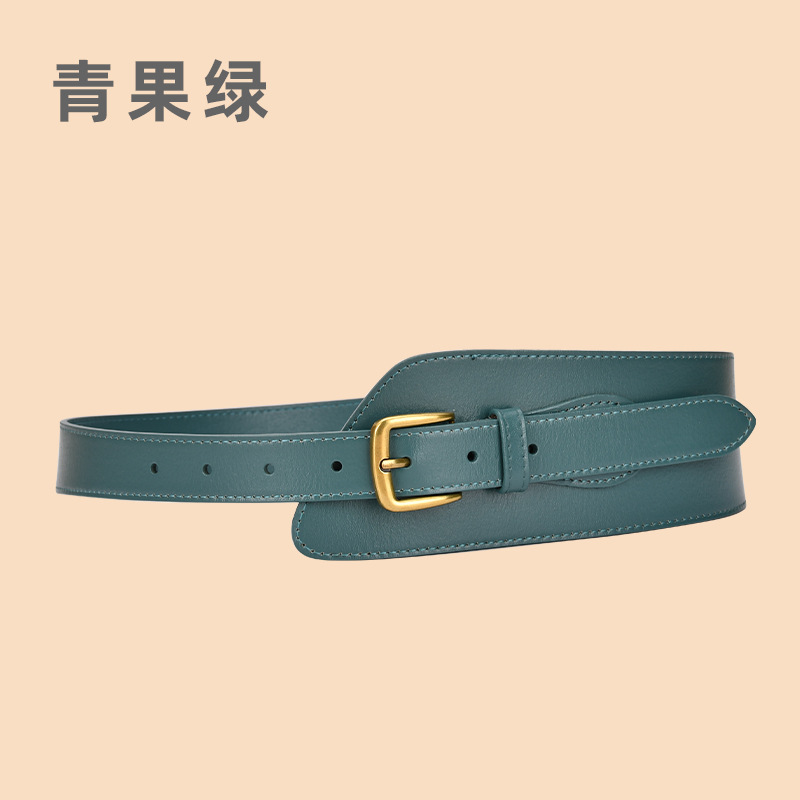 Neue Frauen Taille Gürtel Dekoration Mode Mit Mantel Schließen Nadel Schnalle Echt Rindsleder Bandbreite Grün Design Taille dicht