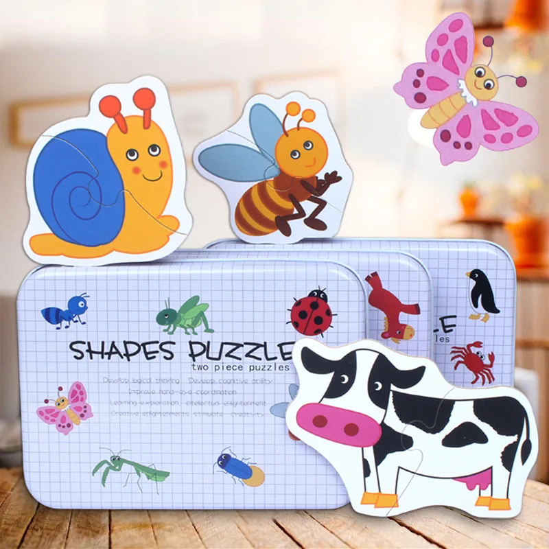Size Lớn Bích Bé Đồ Chơi Xếp Hình Bằng Gỗ Giáo Dục Sớm Động Vật Trái Cây Nhận Thức Cặp Thẻ Bộ Đồ Chơi Xếp Hình Với Hộp Kim Loại Cho Trẻ Em quà Tặng