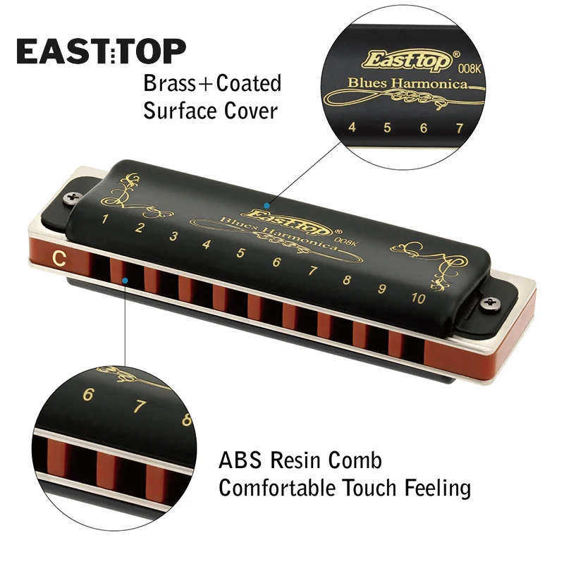 EASTTOP T008K ключ C Новая гармоника синего цвета, латунные перекладины, фосфор, бронзовые трости, диатоническая сизовая арфа, хорошая гармошка