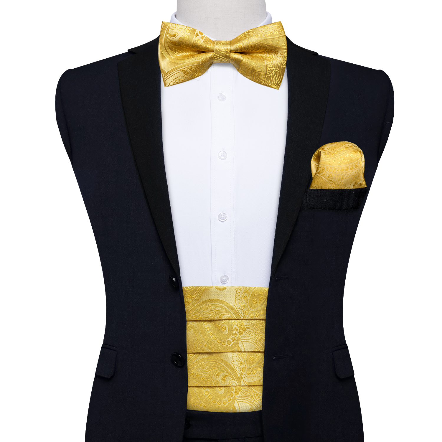 Esmoquin de seda amarillo para hombre, conjunto de cadena, broche, banda para la cintura, DiBanGu