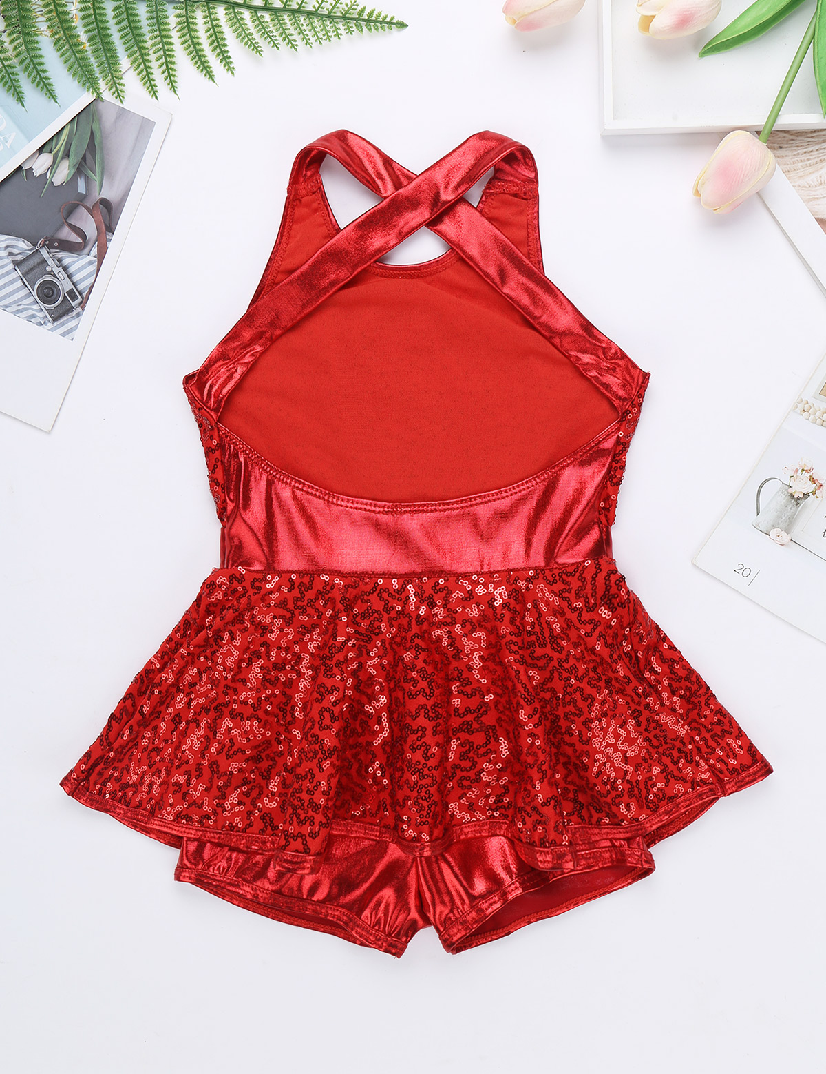 Kinder Mädchen Jazz Modern Tap Dancewear Ärmellose Pailletten Criss Cross Zurück Taille Bowknot Gymnastic Ballett Tanz Trikot Kleid