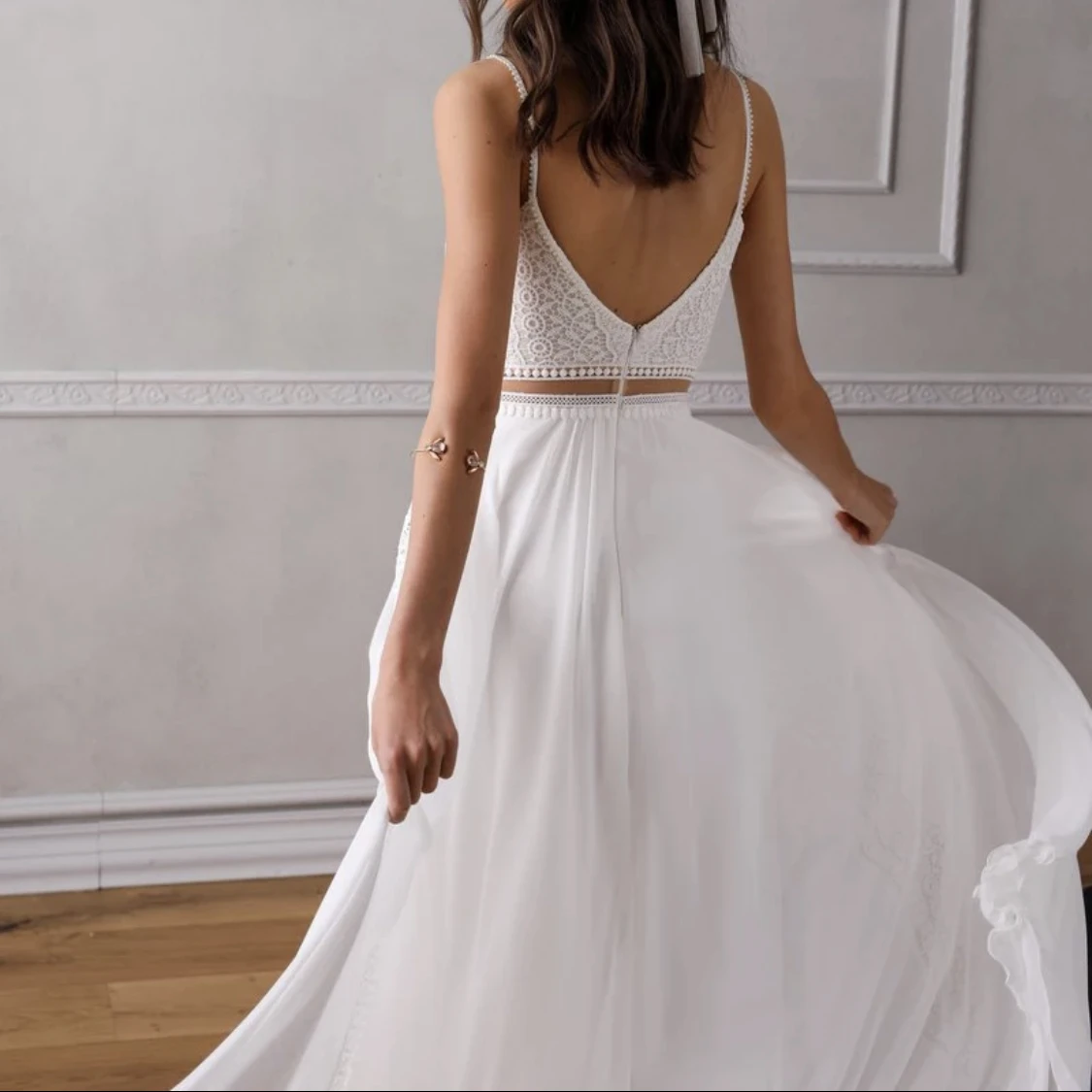 ที่กําหนดเองง่าย Boho ชุดแต่งงาน 2 ชิ้น A-Line สปาเก็ตตี้สายรัด Backless Elegant ชุดเจ้าสาว Vestidos 2025