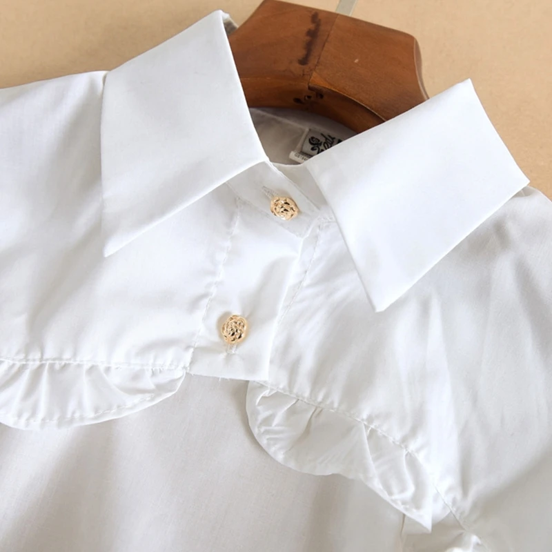 ผู้หญิงพัฟแขนยาวด้านบนเสื้อ Ruffled Edge Golden ปุ่มที่ถอดออกได้ปลอมฤดูหนาวเสื้อกันหนาวตกแต่ง