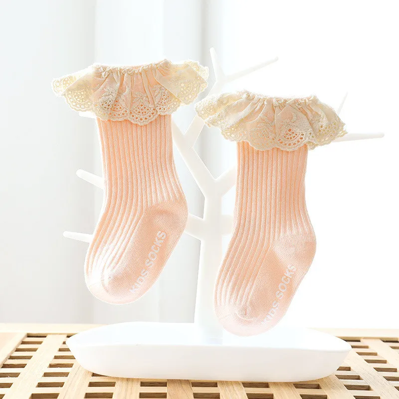 Lawadka Calzini per neonata Calzini per bambini in pizzo Calzini antiscivolo in cotone per ragazze Calze lunghe autunno inverno principessa 0-3T