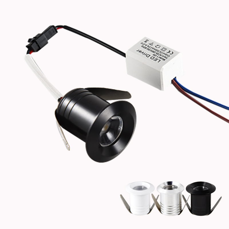 Mini luces empotrables LED plateadas/negras/blancas/doradas 1W 3W 20mm 85V-265V exhibición de joyería lámpara empotrable de techo para gabinete DC12 24V