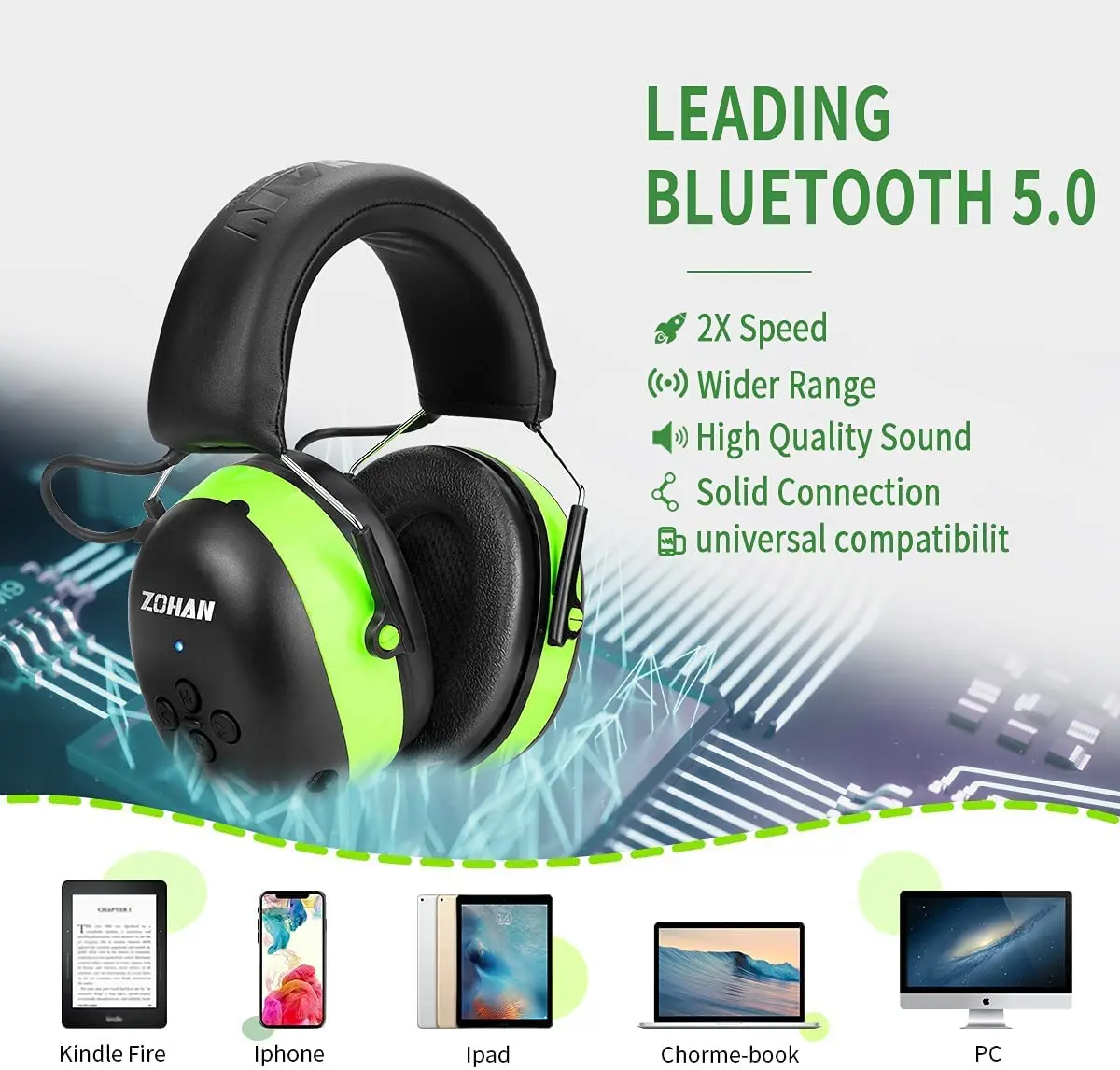 ZOHAN 청력 보호 Bluetooth 헤드폰 귀마개 5.0 헤드폰 안전 소음 감소 25dB NRR 보호기(음악 깎기용)