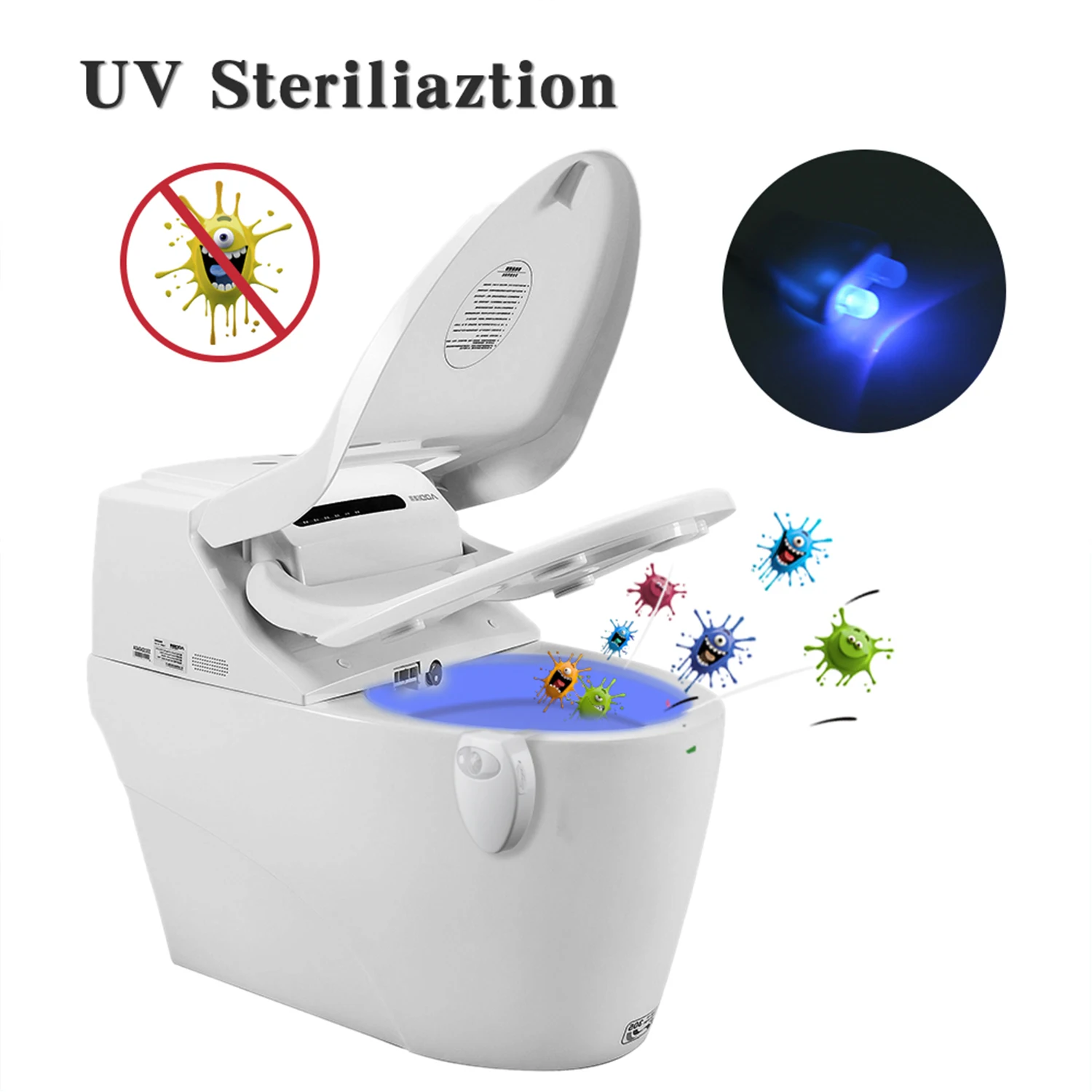 Luz nocturna para inodoro con Sensor de movimiento, lámpara de luz nocturna impermeable recargable por USB con función de esterilizador UV, cambio de 16 colores
