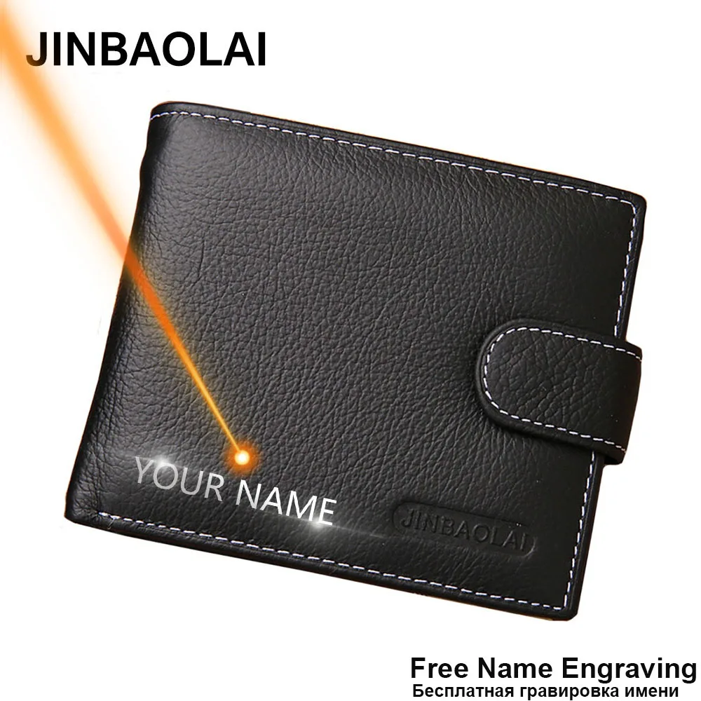 JINBAOLAI, billeteras para hombre de cuero de vaca auténtico, cerrojo corto con cremallera, monedero para hombre, tarjetero, cartera Vintage de marca de alta calidad