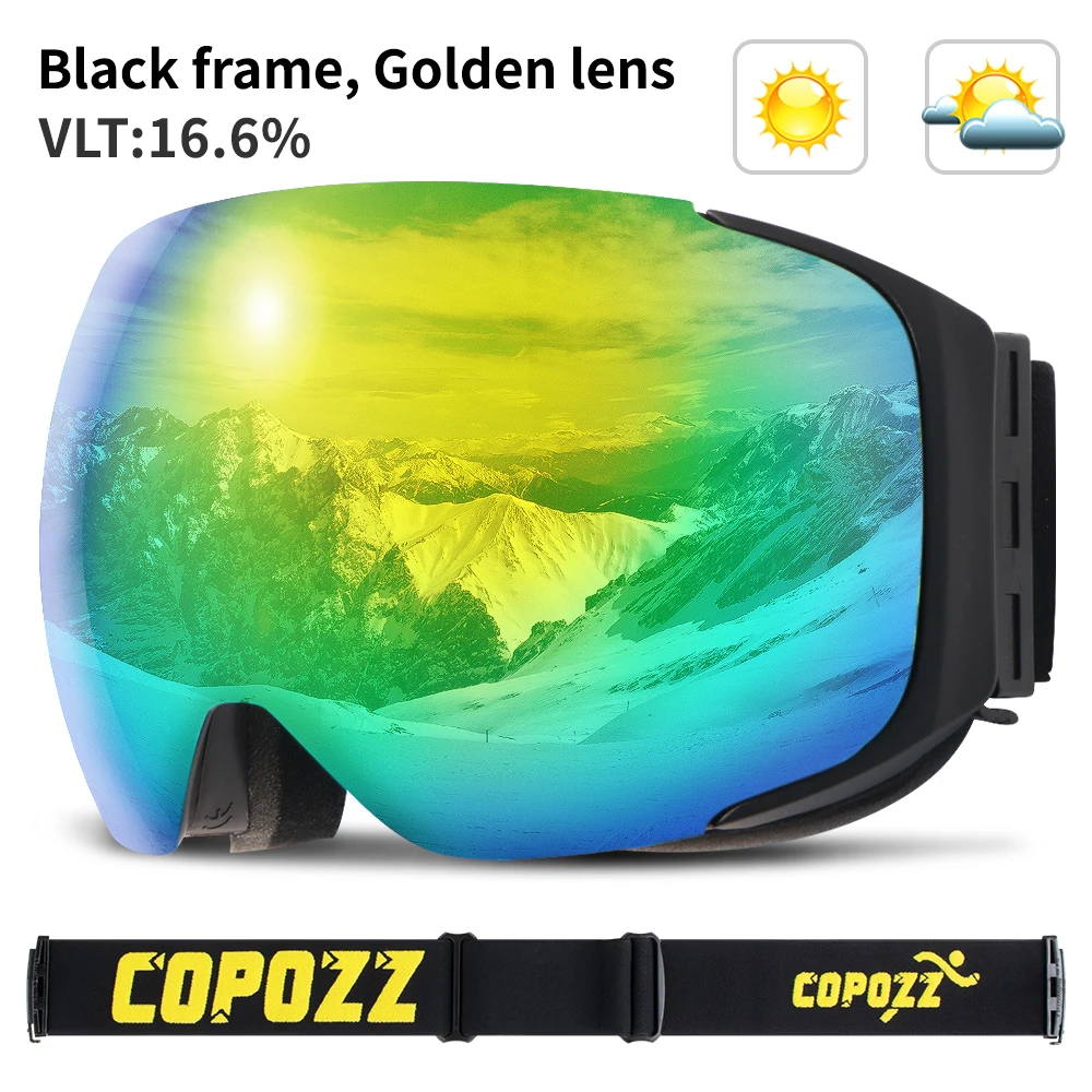COPOZZ 磁気スキーゴーグル クイックチェンジレンズとケースセット付き 100% UV400 保護曇り止めスノーボードゴーグル メンズ&レディース