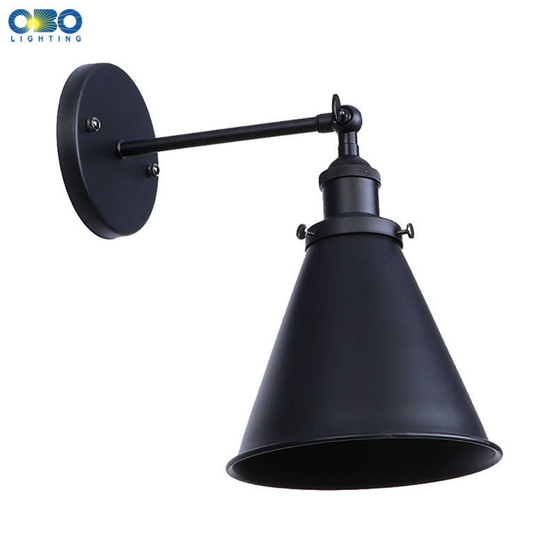 Vintage Lampu Dinding Besi Hitam Kap Lampu E27 LED Lampu LED untuk Ruang Tamu Ruang Kerja/Kamar Tidur/Samping Tempat Tidur Kamar Mandi Dinding Dalam Ruangan lampu Retro
