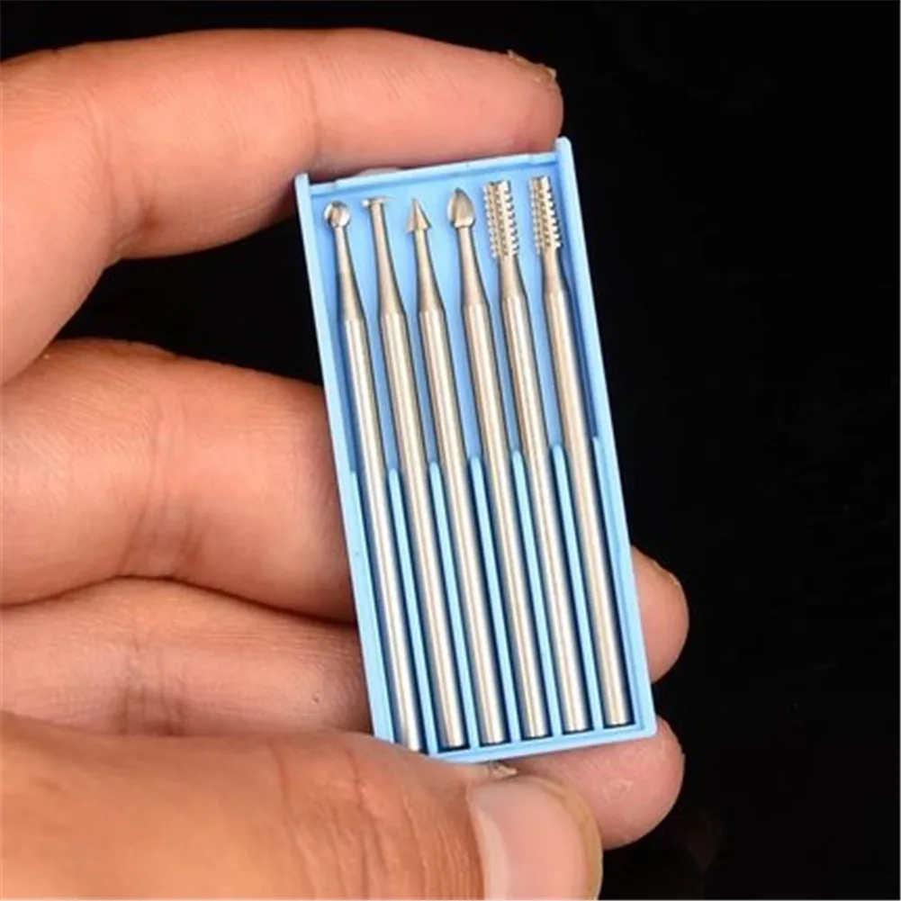 6 ชิ้น Microcarving มีด 2.35 มิลลิเมตรเส้นผ่านศูนย์กลาง Burs ทังสเตนเหล็กแกะสลักเครื่องตัด Olive Core
