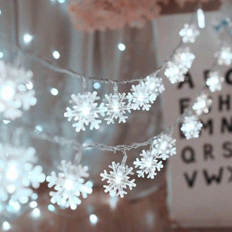 Świąteczna wróżka Światło Płatek śniegu LED String Light Dekoracja girlandy dla domu Xmas Santa Claus Gifts New Year Ornament