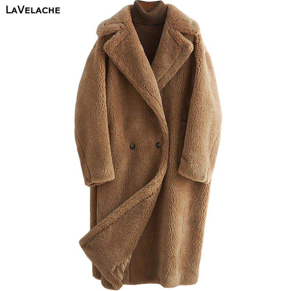 Lave lache Echtpelz Mantel Woll jacke Frauen Herbst Winter dicke warme weiche Fleece Jacke Tasche Oberbekleidung Mantel Bär Teddy
