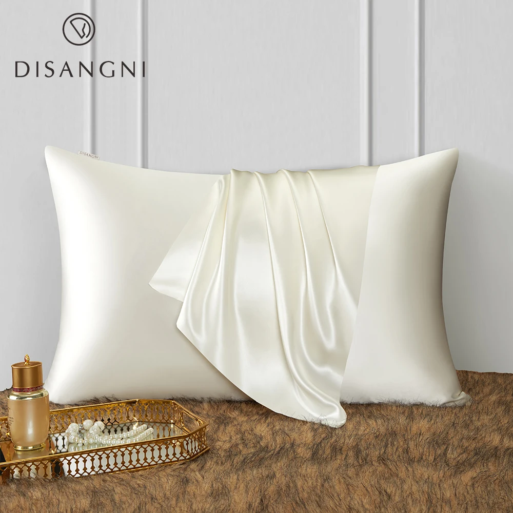 DISANGNI 22 Momme Funda de almohada de seda de morera 100% natural para cabello y piel - Seda pura de doble cara, diseño de cremallera invisible, 1 unidad