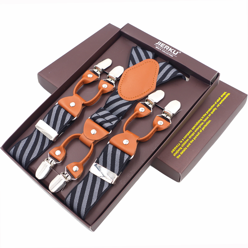 새로운 남성 교정기 패션 가죽 멜빵 6 Cclips Suspensorios 조정 가능한 벨트 스트랩 고품질 Tirantes 3.5*120cm