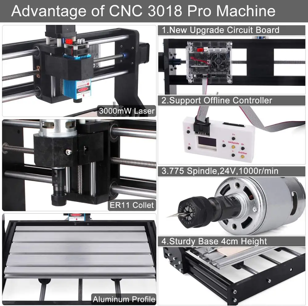 TWOWIN 3018 PRO CNC Router 40W เลเซอร์ GRBL ควบคุม 200W แกน PCB ตัดเครื่องโลหะ DIY แกะสลัก