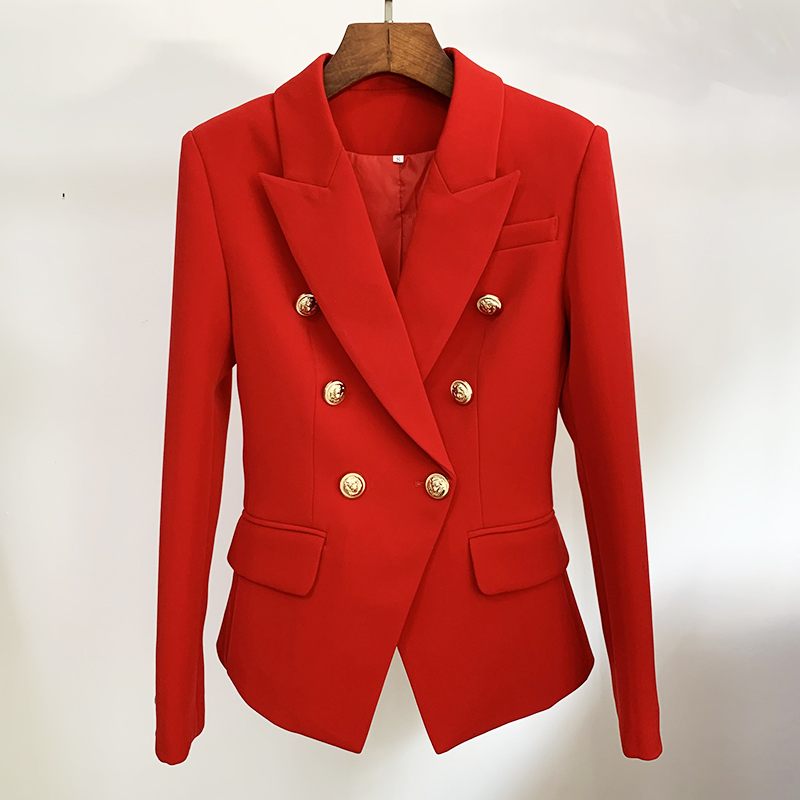 Dạo Phố Cao Cấp 2022 Cổ Điển Nhà Thiết Kế Áo Khoác Blazer Nữ Ôm Dáng Kim Loại Sư Tử Nút Đôi Áo Plus Kích Thước S-5XL