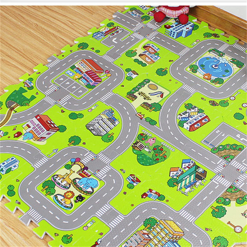 9 ピース/セット子供カーペットプレイマットシティライフ子供の知育玩具道路交通システムベビープレイマット EVA キッズフォームパズルカーペット