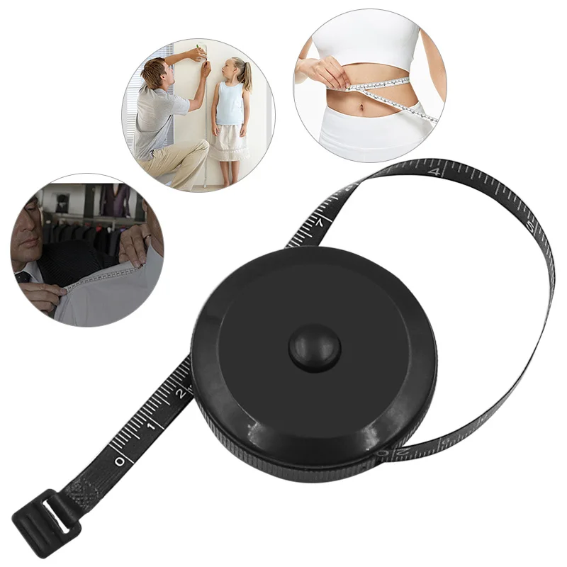 1.5M 60Inch Đen 2 Mặt Thước Dây Đo Tự Động Có Thể Thu Vào Dụng Cụ ABS Dẻo May Mini Thước Dây Đo