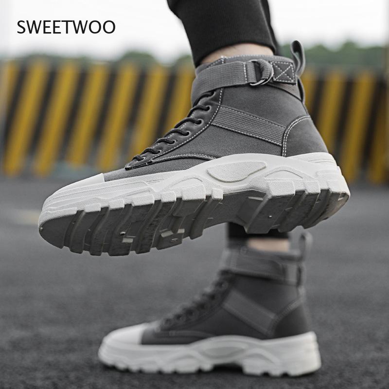 Sepatu Bot Pria Tahan Lama Bersirkulasi Kanvas Bot untuk Pria Nyaman Antiselip Modis Sepatu Bot Motor Pria Kasual Musim Gugur Sepatu Pria