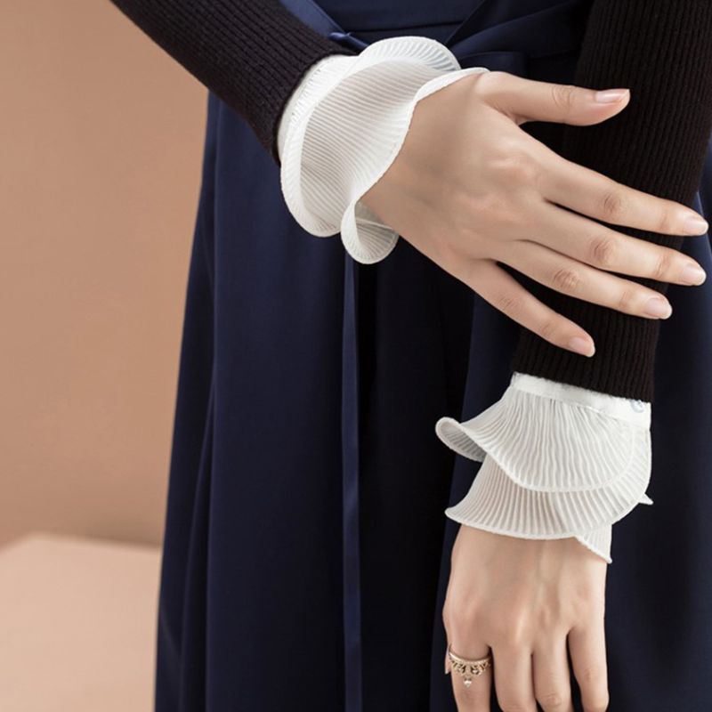 Detachable Shirt Pleated Flare Sleeve False Cuffs Solid Color Pleated Layered Decorative Women Clothing Accessory