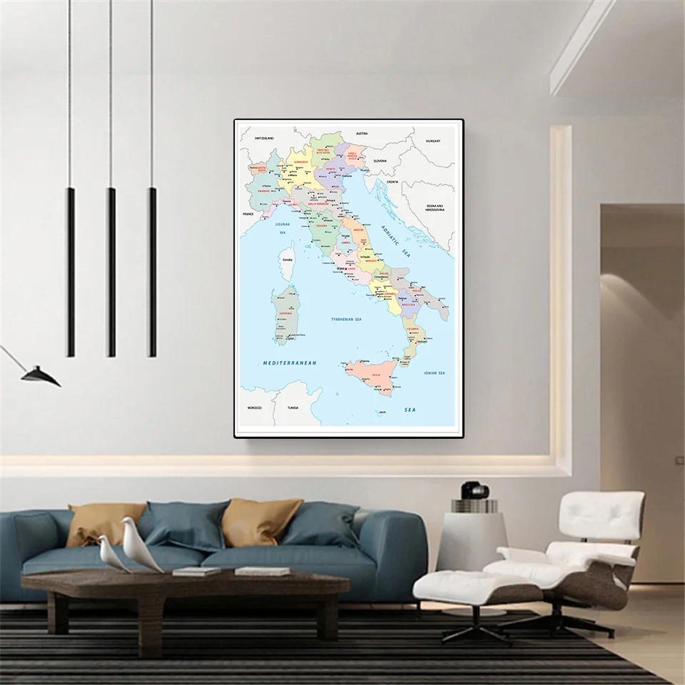60*90Cm Bản Đồ Chính Trị Của Ý Hiện Đại Trang Treo Tường Tranh Vải Lớp Học Trang Trí Nhà Đồ Dùng Học Tập trong Tiếng Ý