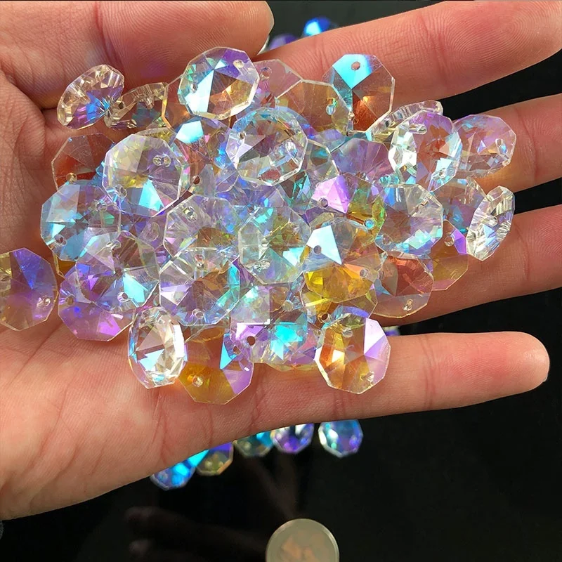 10 Uds. Aurora cristal octagonal cuentas prisma guirnalda hilo lámpara cadena parte Arco Iris atrapasoles cortina DIY fabricación de joyas