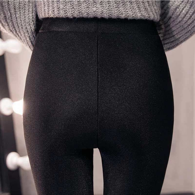 2021 Thiết Kế Mới Mùa Đông Slim Trang Bị Plus Size Lớn 5XL Ấm Quần Legging Đen Bóng Quần Skinny Đẩy Công Việc Ra Bên Trong bộ Lông Quần Legging