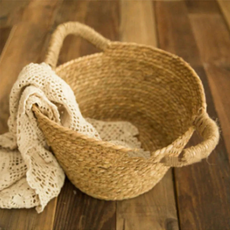 ทารกแรกเกิดตะกร้าอุปกรณ์ประกอบฉากการถ่ายภาพ Handwoven เตียงเด็กทารกสำหรับอุปกรณ์ประกอบฉากการถ่ายภาพ