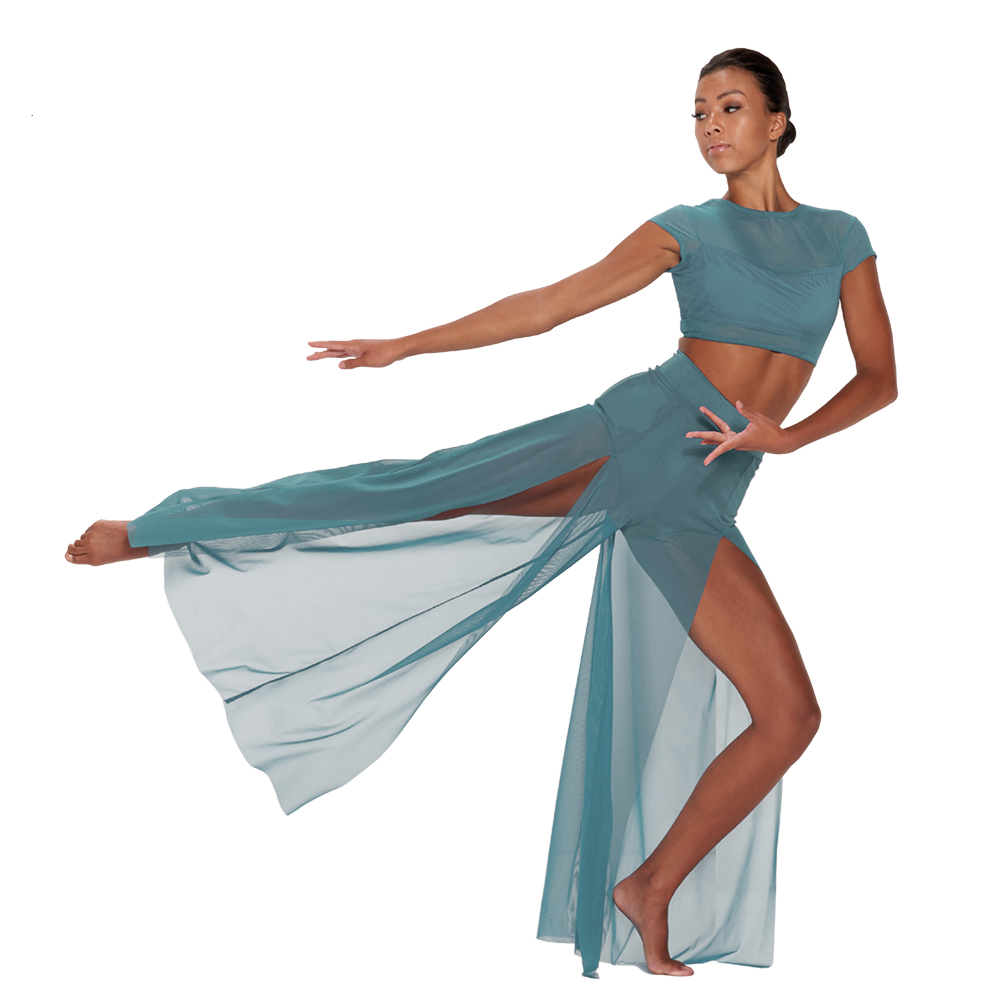 Midee moderno Ballet dance women's mesh top wide leg pants with 2 Lyric tops BALLERINA GIRLS' stage set