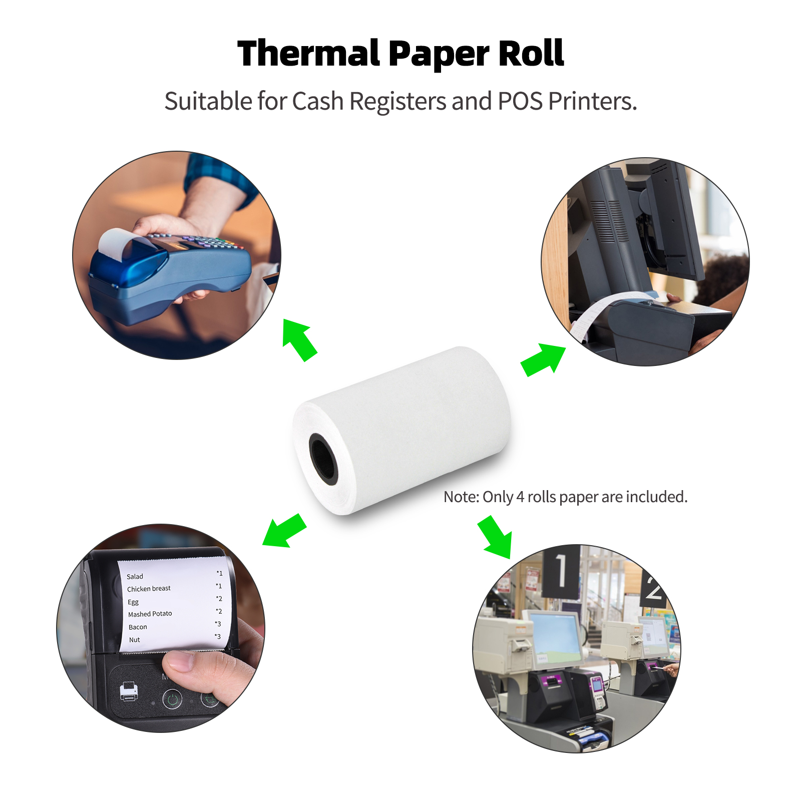 4 rollos de papel térmico para recibos, rollo de papel térmico de 57x40mm, impresión transparente para impresora térmica de recibos POS de 58mm