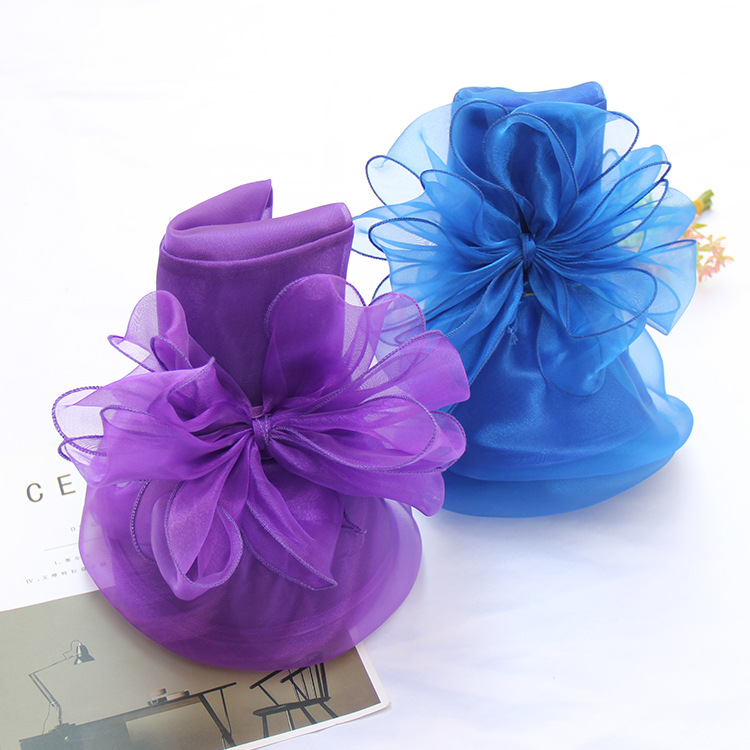 Topi Pernikahan Antik Merah Muda Biru Aksesori Pernikahan Topi Tabir Surya Dapat Dilipat Topi Formal Pinggiran Lebar Besar Elegan