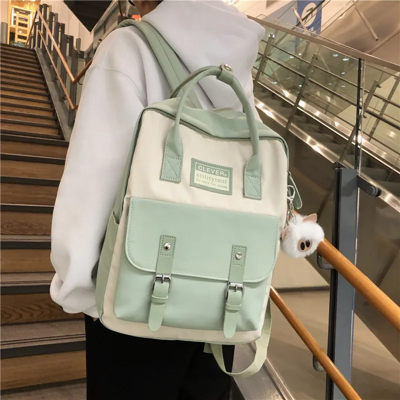 JULYCCINO Nữ Ba Lô Nylon Màu Kẹo Chống Nước Trường Túi Dành Cho Thanh Thiếu Niên Bé Gái Miếng Dán Cường Lực Ba Lô Nữ Có Túi Mochila