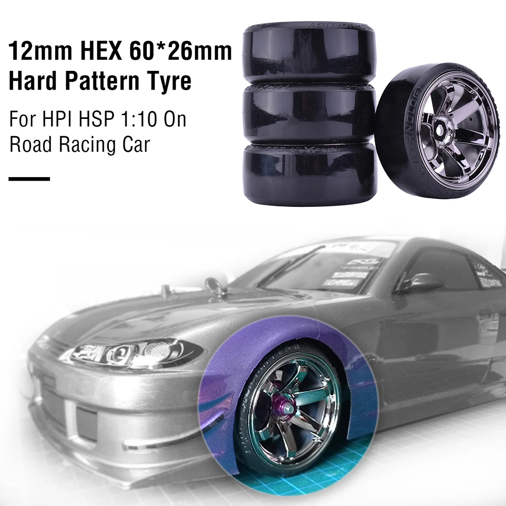 4 1/10 RC Trôi Dạt Trên-Đường Bánh Cứng Hoa Văn Lốp Cho 1:10 Traxxas D4 HSP HPI Sakura TT01 sơn Mô Hình Chuyên Dụng Tamiya Trôi RC Phụ Kiện Xe Hơi