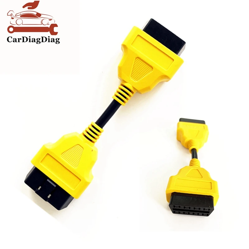 Cable de extensión OBD 2 amarillo 13CM macho a hembra uso 16 pines OBD 2 enchufe adaptador de extensión Cable conector divisor