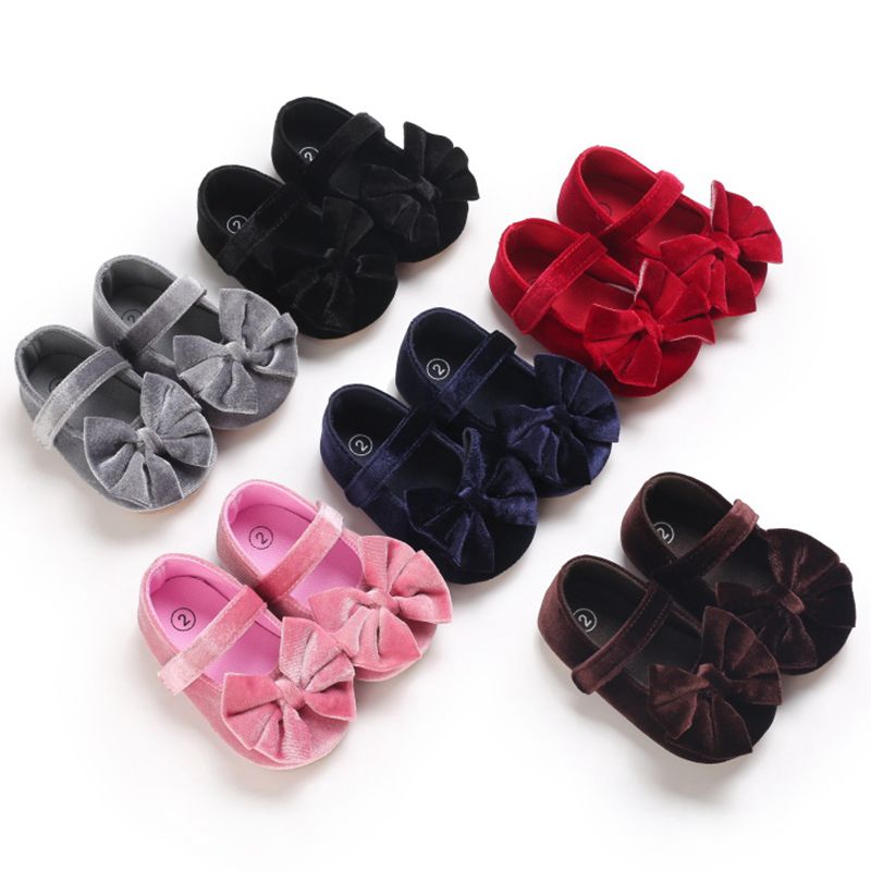 Chaussures de marche antidérapantes pour bébés filles, chaussures plates avec nœud papillon, semelle en caoutchouc souple, pour nouveau-nés, premiers pas pour tout-petits