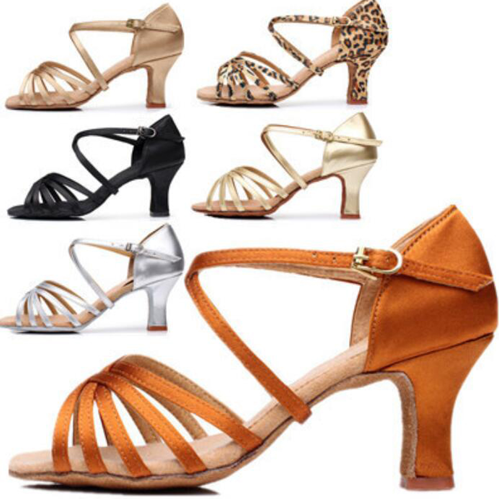Zapatos de baile latino para mujer, zapatillas de baile para mujer y niña, zapatos de baile de salón de Jazz, Salsa, 7 colores de aproximadamente 5cm/7cm A01D