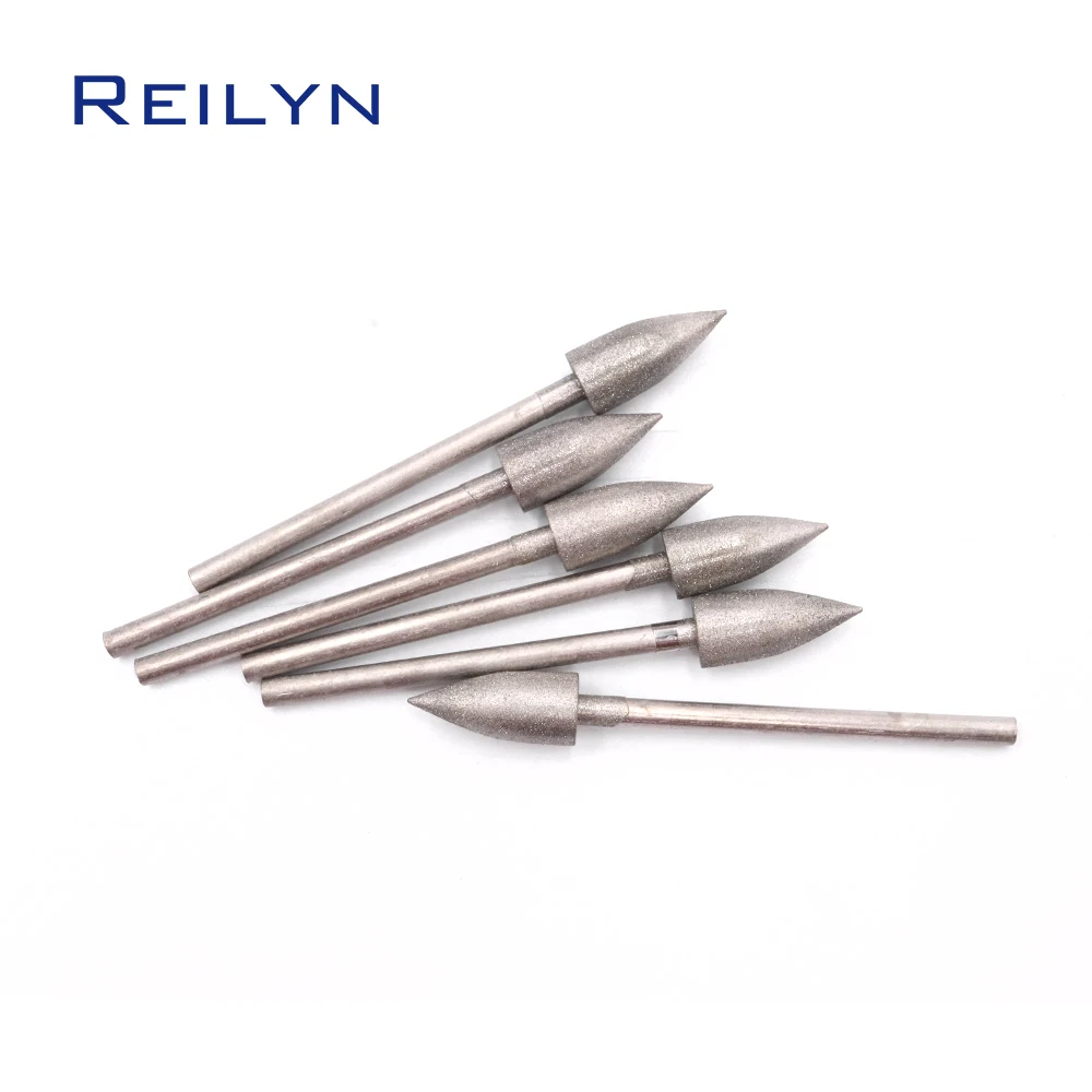 8pc Grit 400#  2.35mm Bit Size 1-6mm Diamond Grinding Burr Abrasive Bits Jade Diamond Polishing BitsTeeth Grinding Needle