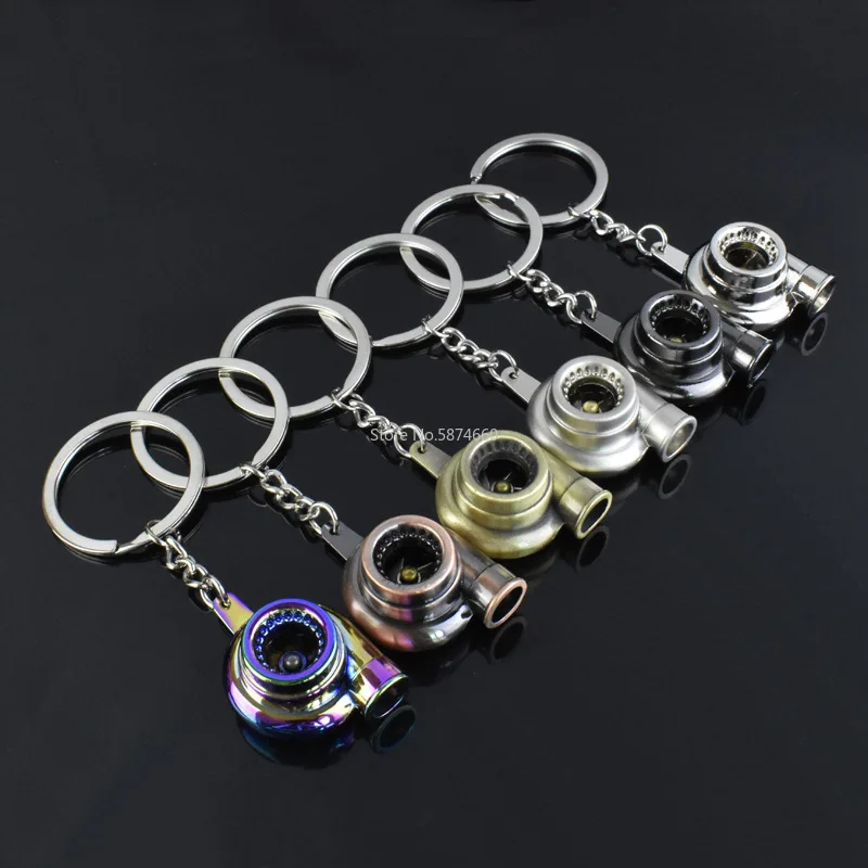 Mini Turbo Turbocharger พวงกุญแจ Spinning Turbine Key Chain แหวนพวงกุญแจ Keyfob พวงกุญแจรถอุปกรณ์ตกแต่งภายในรถยนต์