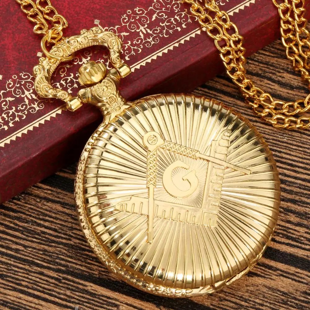 Cao Cấp Vàng Freemasonry Hội Tam Điểm G Logo Chủ Đề Thạch Anh Đồng Hồ Bỏ Túi Chuẩn Mặt Tròn Dây Vòng Cổ Túi Lưu Niệm Trang Sức Đồng Hồ Quà Tặng