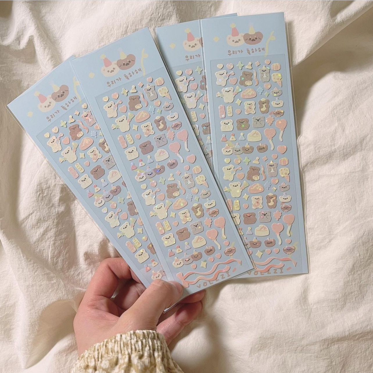 น่ารักสีชมพูเลเซอร์รักหมีสติกเกอร์ Scrapbooking กรอบรูป Handmade With Love เครื่องเขียนตกแต่งสติกเกอร์ Kawaii Art Supplies