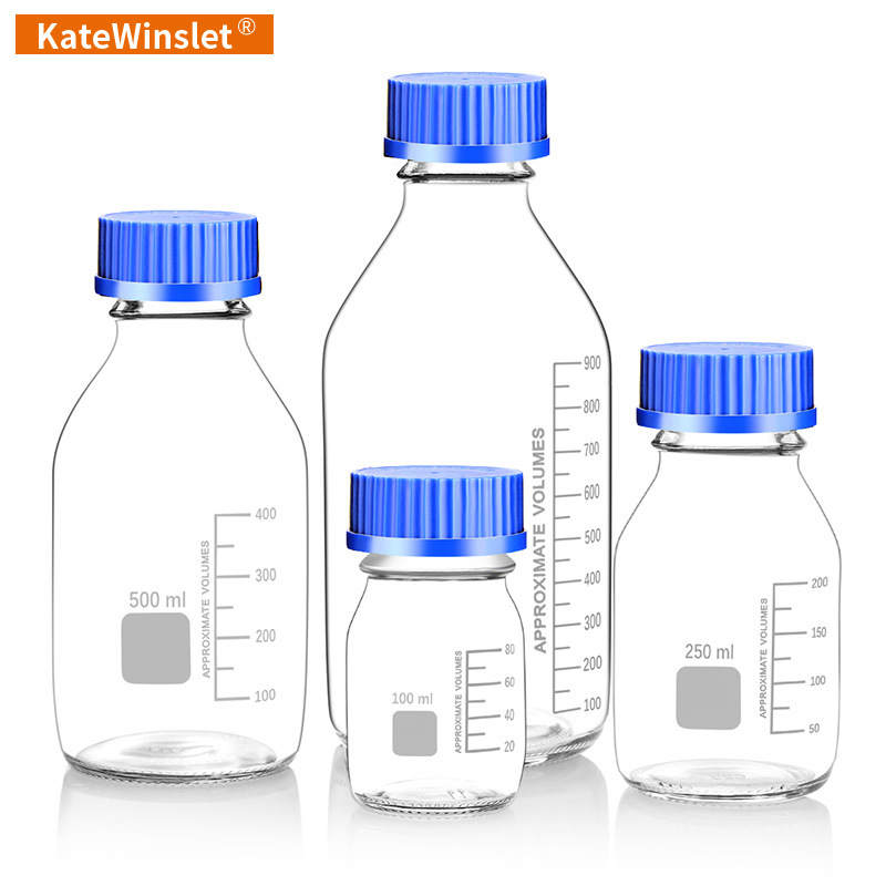 Kính Cường Lực Màu Xanh Trong Suốt Chất Phản Ứng Chai 100/250/500/1000Ml Vít Miệng Quy Mô Phòng Lấy Mẫu Chai Trong Suốt lụa Miệng Chai