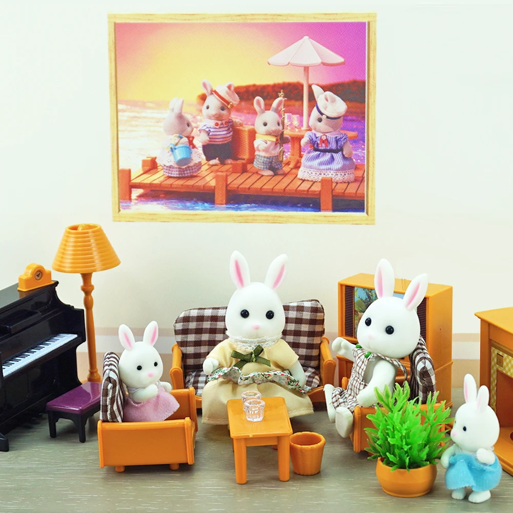 시뮬레이션 숲 순록 가족 인형 인형 집 피규어 가구 세트 DIY Playset 놀이 집 소녀 장난감 액세서리 크리스마스 선물